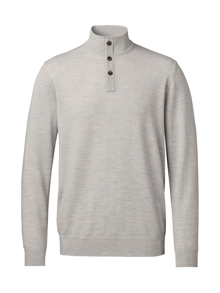 Charles Tyrwhitt Grey Merino Button Neck Jumper - Image 3 of 5
