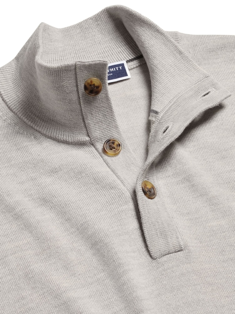 Charles Tyrwhitt Grey Merino Button Neck Jumper - Image 4 of 5