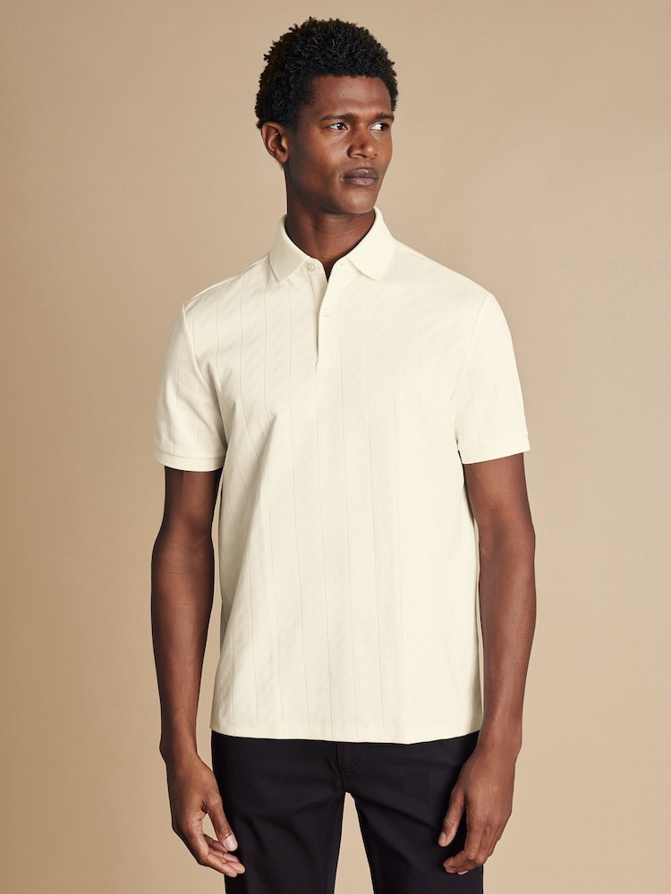 Charles Tyrwhitt Natural Large Textured Jacquard Polo Shirt - Image 1 of 5 Charles Tyrwhitt Natural Large Textured Jacquard Polo Shirt - Image 1 of 5