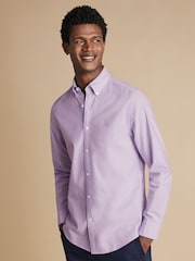 Charles Tyrwhitt Purple Slim Fit Plain Button Down Stretch Washed Oxford 100% Cotton Shirt - Image 1 of 7