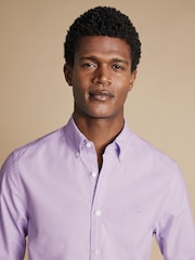Charles Tyrwhitt Purple Slim Fit Plain Button Down Stretch Washed Oxford 100% Cotton Shirt - Image 3 of 7