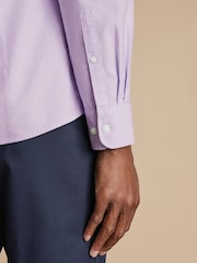 Charles Tyrwhitt Purple Slim Fit Plain Button Down Stretch Washed Oxford 100% Cotton Shirt - Image 4 of 7