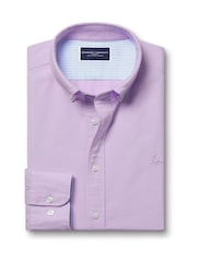 Charles Tyrwhitt Purple Slim Fit Plain Button Down Stretch Washed Oxford 100% Cotton Shirt - Image 5 of 7