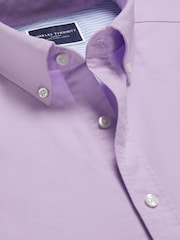 Charles Tyrwhitt Purple Slim Fit Plain Button Down Stretch Washed Oxford 100% Cotton Shirt - Image 6 of 7