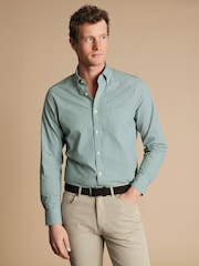 Charles Tyrwhitt Green Check SF Soft Washed Non Iron Stretch Poplin 100% Cotton Shirt With Pocket - Image 1 of 7
