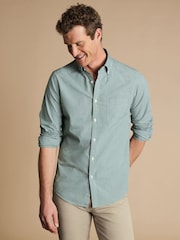 Charles Tyrwhitt Green Check SF Soft Washed Non Iron Stretch Poplin 100% Cotton Shirt With Pocket - Image 2 of 7