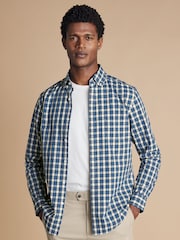 Charles Tyrwhitt Blue Check SF Soft Washed Non Iron Stretch Poplin 100% Cotton Shirt With Pocket - Image 1 of 7