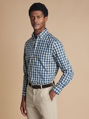 Charles Tyrwhitt Blue Check SF Soft Washed Non Iron Stretch Poplin 100% Cotton Shirt With Pocket - Image 2 of 7