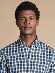 Charles Tyrwhitt Blue Check SF Soft Washed Non Iron Stretch Poplin 100% Cotton Shirt With Pocket - Image 3 of 7