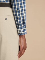 Charles Tyrwhitt Blue Check SF Soft Washed Non Iron Stretch Poplin 100% Cotton Shirt With Pocket - Image 4 of 7