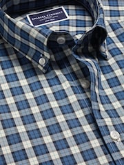 Charles Tyrwhitt Blue Check SF Soft Washed Non Iron Stretch Poplin 100% Cotton Shirt With Pocket - Image 6 of 7