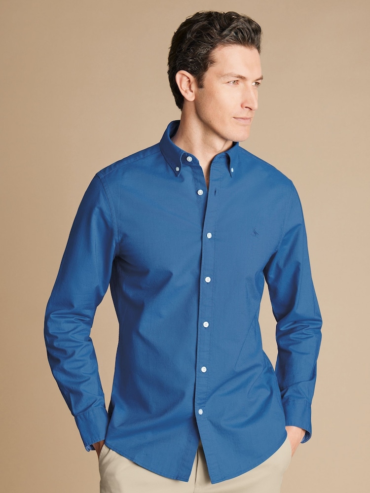 Charles Tyrwhitt Slim Fit Plain Button Down Stretch Washed Oxford 100% Cotton Shirt - Bild 1 von 6