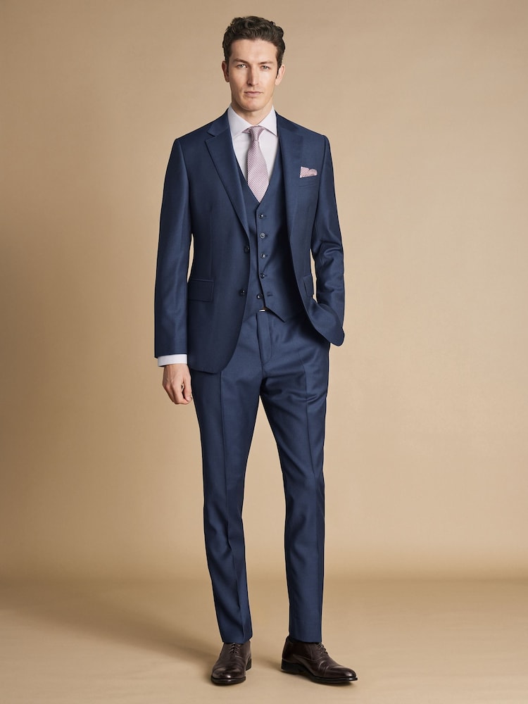 Charles Tyrwhitt Blue Adjustable Fit Twill Business Suit: Waistcoat - Image 1 of 2