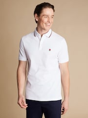 Charles Tyrwhitt White RFU Collar Detail Short Sleeve Pique Polo Shirt - Image 1 of 6