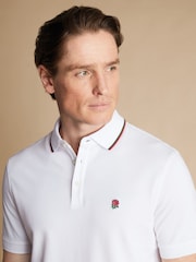 Charles Tyrwhitt White RFU Collar Detail Short Sleeve Pique Polo Shirt - Image 2 of 6