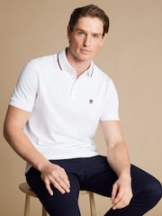 Charles Tyrwhitt White RFU Collar Detail Short Sleeve Pique Polo Shirt - Image 3 of 6