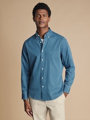 Charles Tyrwhitt Blue Slim Fit Plain 100% Cotton Denim Shirt - Image 2 of 7