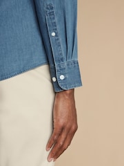 Charles Tyrwhitt Blue Slim Fit Plain 100% Cotton Denim Shirt - Image 3 of 7