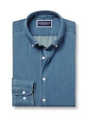 Charles Tyrwhitt Blue Slim Fit Plain 100% Cotton Denim Shirt - Image 5 of 7