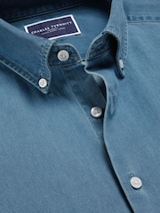Charles Tyrwhitt Blue Slim Fit Plain 100% Cotton Denim Shirt - Image 6 of 7