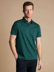 Charles Tyrwhitt Green Plain Short Sleeve Jersey 100% Cotton Polo Shirt - Image 1 of 5