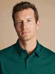 Charles Tyrwhitt Green Plain Short Sleeve Jersey 100% Cotton Polo Shirt - Image 2 of 5