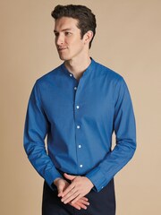 Charles Tyrwhitt Blue Plain Slim Fit Stretch Washed Oxford Collarless 100% Cotton Shirt - Image 2 of 7