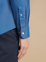 Charles Tyrwhitt Blue Plain Slim Fit Stretch Washed Oxford Collarless 100% Cotton Shirt - Image 3 of 7