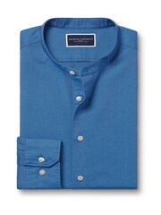 Charles Tyrwhitt Blue Plain Slim Fit Stretch Washed Oxford Collarless 100% Cotton Shirt - Image 5 of 7