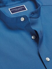 Charles Tyrwhitt Blue Plain Slim Fit Stretch Washed Oxford Collarless 100% Cotton Shirt - Image 7 of 7