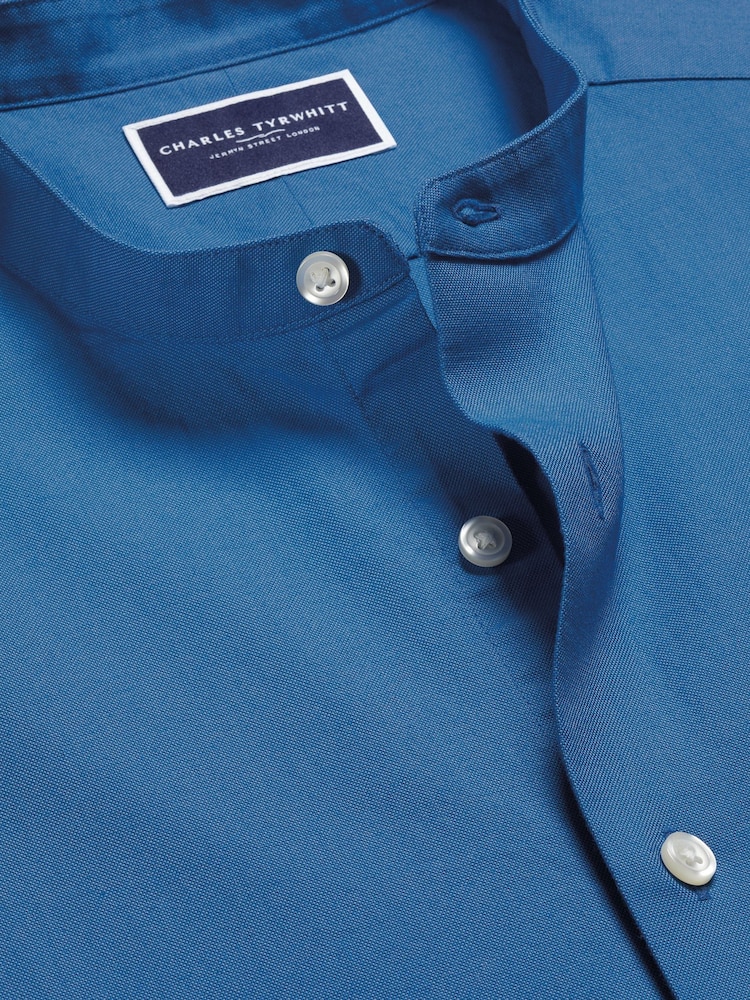 Charles Tyrwhitt Blue Plain Slim Fit Stretch Washed Oxford Collarless 100% Cotton Shirt - Image 7 of 7
