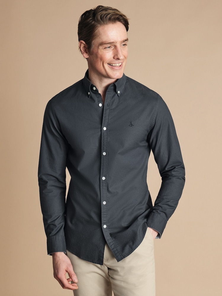 Charles Tyrwhitt Plain Slim Fit 100% Cotton Button-Down Stretch Washed 100% Cotton Oxford Shirt - Bild 1 von 7