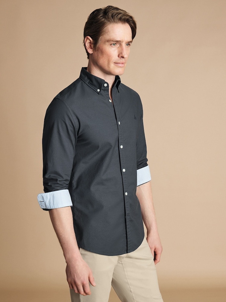 Charles Tyrwhitt Plain Slim Fit 100% Cotton Button-Down Stretch Washed 100% Cotton Oxford Shirt - Bild 2 von 7