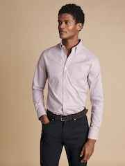 Charles Tyrwhitt Red Check Slim Fit Button-Down Non-iron Stretch Oxford Shirt - Image 1 of 6
