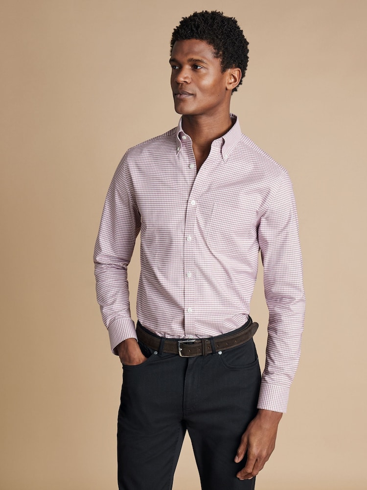 Charles Tyrwhitt Red Check Slim Fit Button-Down Non-iron Stretch Oxford Shirt - Image 1 of 6