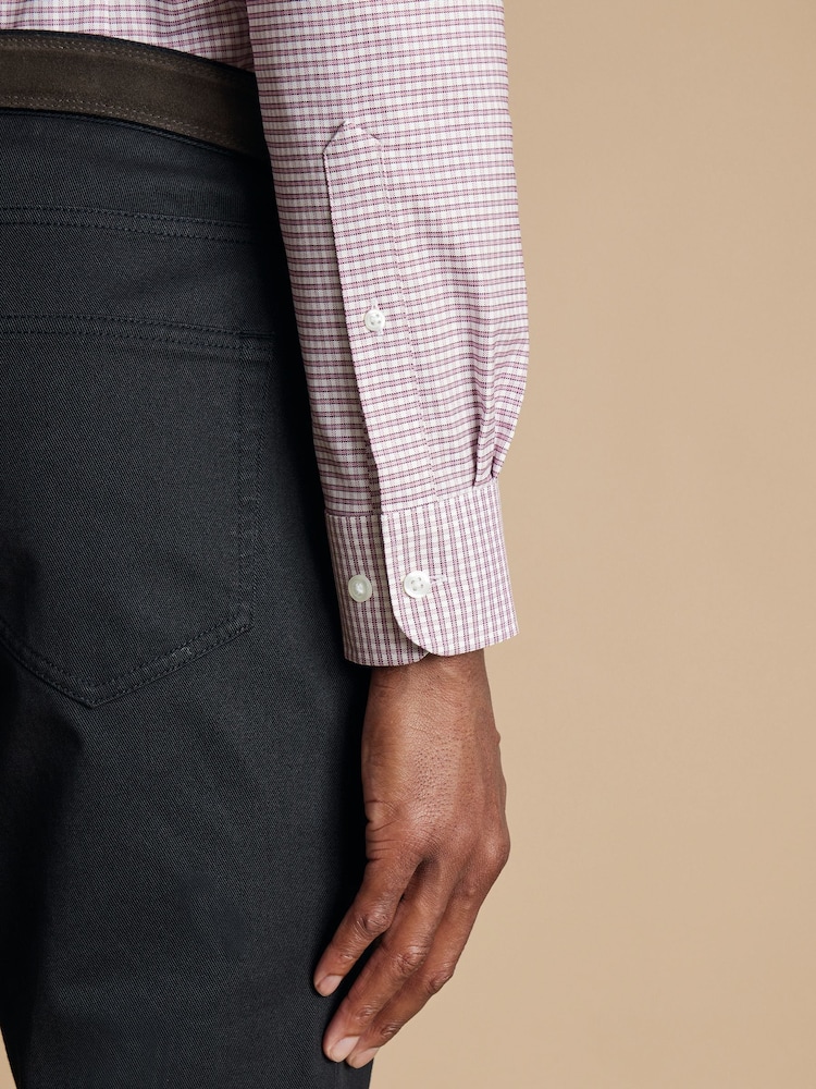 Charles Tyrwhitt Red Check Slim Fit Button-Down Non-iron Stretch Oxford Shirt - Image 2 of 6