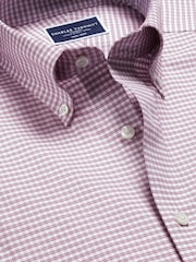 Charles Tyrwhitt Red Check Slim Fit Button-Down Non-iron Stretch Oxford Shirt - Image 6 of 6