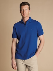 Charles Tyrwhitt Blue Short Sleeve Cotton Stretch Pique Polo Shirt - Image 1 of 5