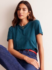 Boden Blue 100% Cotton Puff Sleeve T-Shirt - Image 1 of 4