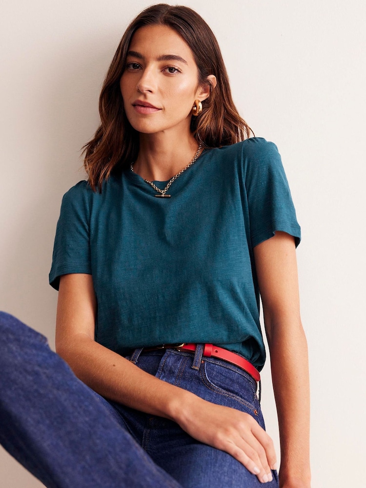 Boden Blue 100% Cotton Puff Sleeve T-Shirt - Image 1 of 4 Boden Blue 100% Cotton Puff Sleeve T-Shirt - Image 1 of 4