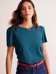 Boden Blue 100% Cotton Puff Sleeve T-Shirt - Image 2 of 4
