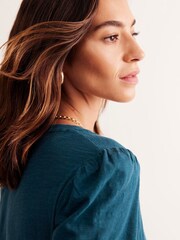 Boden Blue 100% Cotton Puff Sleeve T-Shirt - Image 3 of 4
