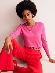 Boden Pink Crew Neck Catriona Cotton Jumper - Image 1 of 6