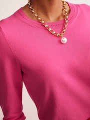 Boden Pink Crew Neck Catriona Cotton Jumper - Image 2 of 6
