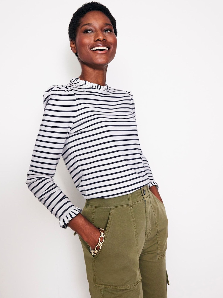 Boden Light Blue Supersoft Frill Detail Top - Image 1 of 5 Boden Light Blue Supersoft Frill Detail Top - Image 1 of 5