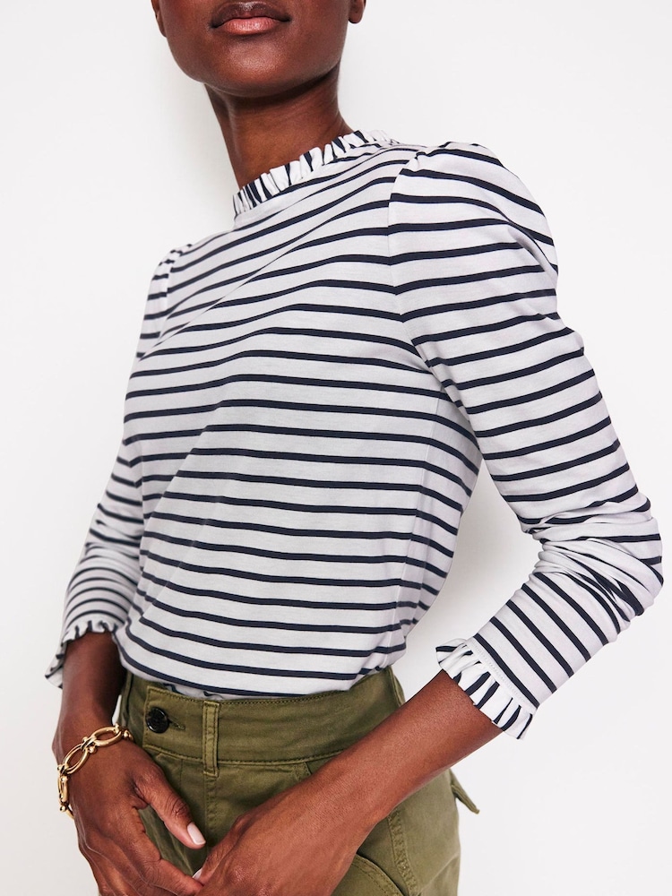 Boden Light Blue Supersoft Frill Detail Top - Image 2 of 5 Boden Light Blue Supersoft Frill Detail Top - Image 2 of 5