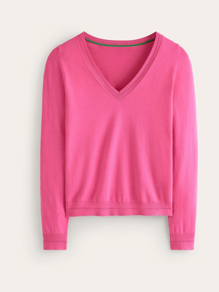 Boden Pink V-Neck Catriona Cotton Jumper - Image 2 of 3