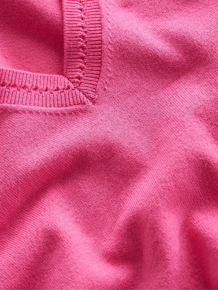 Boden Pink V-Neck Catriona Cotton Jumper - Image 3 of 3