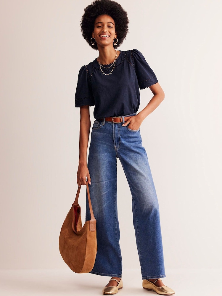 Boden Blue 100% Cotton Mila Trim Detail Top - Image 1 of 5