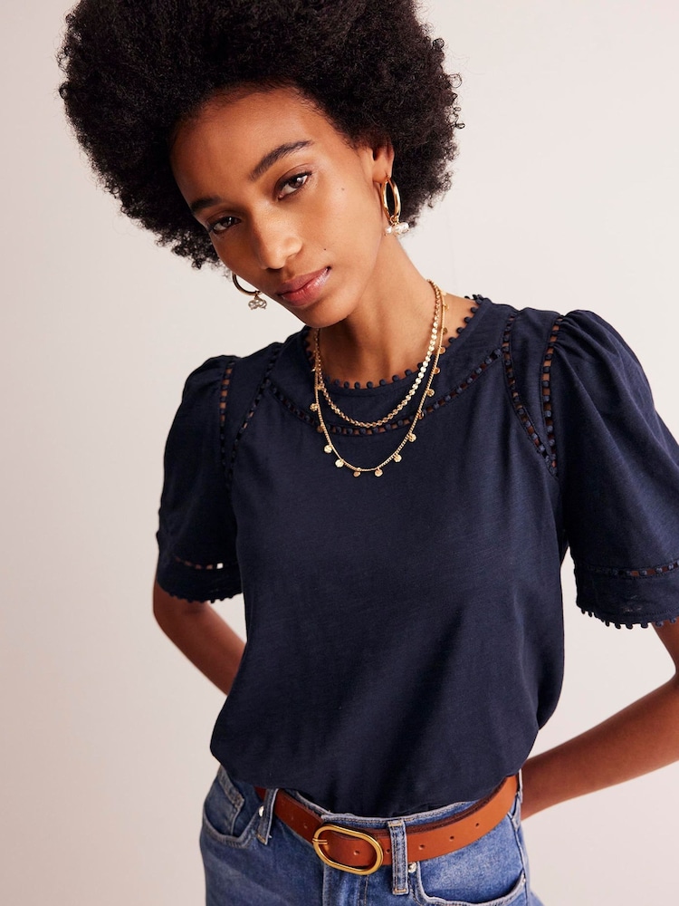 Boden Blue 100% Cotton Mila Trim Detail Top - Image 2 of 5